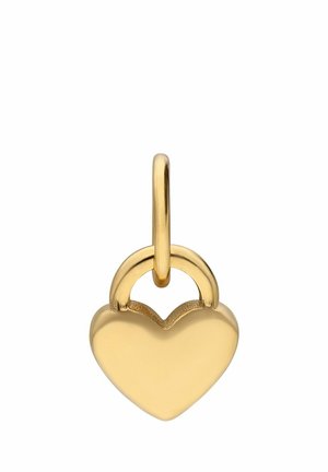 Goldener herzförmiger Vorhängeschlossanhänger mit abgerundetem Bügel und glatter polierter Oberfläche auf weißem Hintergrund.