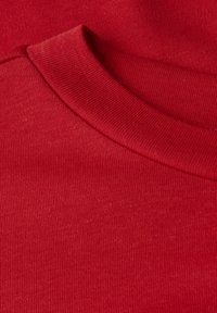 Rød bomuldssweatshirt med ribbestrikket crew neckline og glat tekstureret stof med et ensartet mønster.