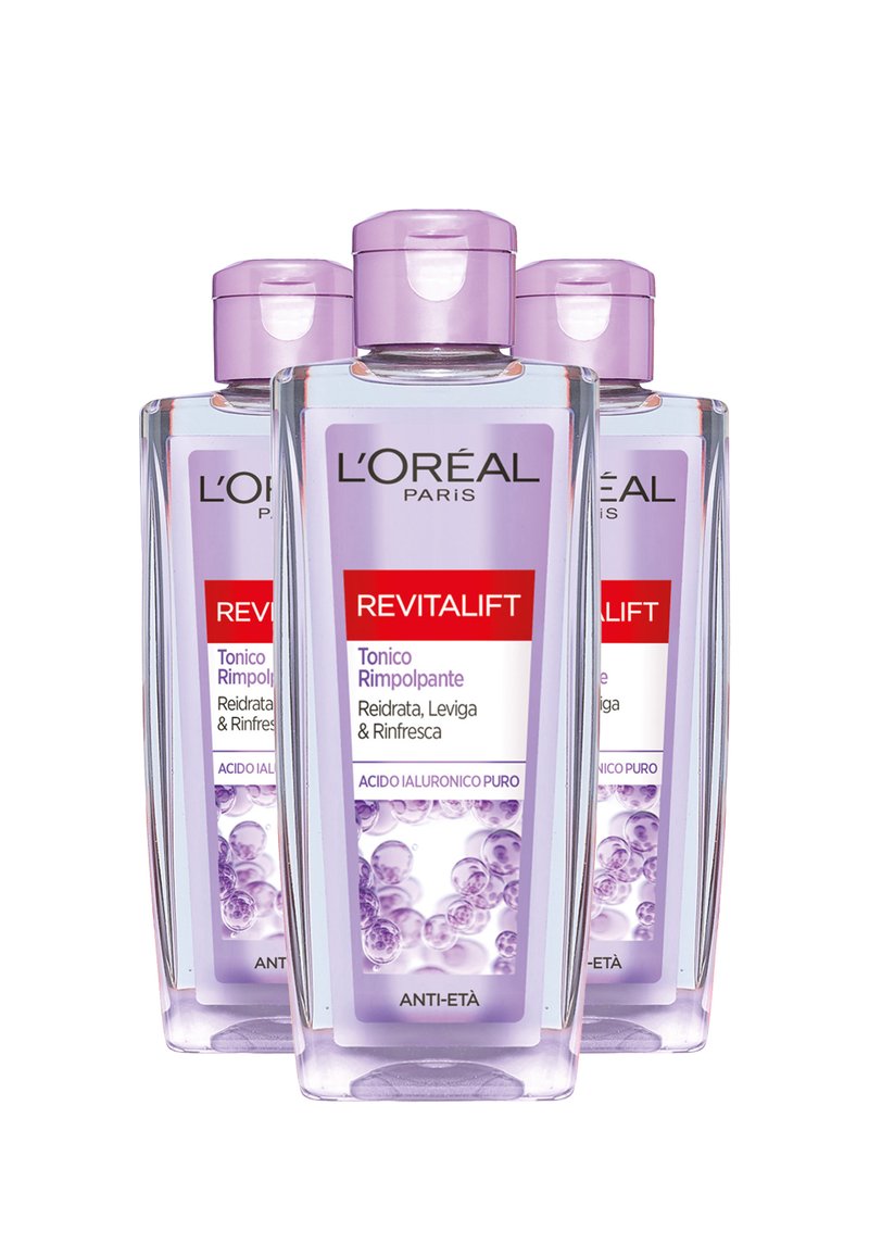 L'Oréal Paris - TONICO RIMPOLPANTE REVITALIFT FILLER, AZIONE DETERGENTE ANTI-ETÀ CON ACIDO IALURONICO PURO, 200 ML - 3 PACK - Anti-Aging - trasparente, Ingrandire