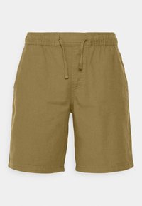 Shorts en khaki fabriqués en tissu mélangé coton, dotés d'une taille élastique avec cordon de serrage, de poches latérales et d'un design simple et uni.