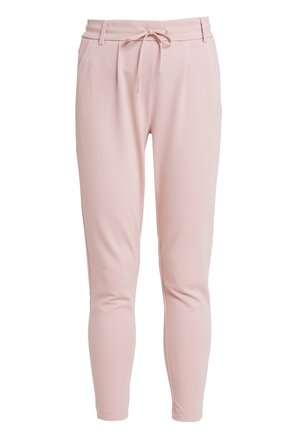Pantalons de jogging roses en tissu doux et extensible. Présentent une taille à cordon, des jambes fuselées et des poches latérales pour plus de fonctionnalité.