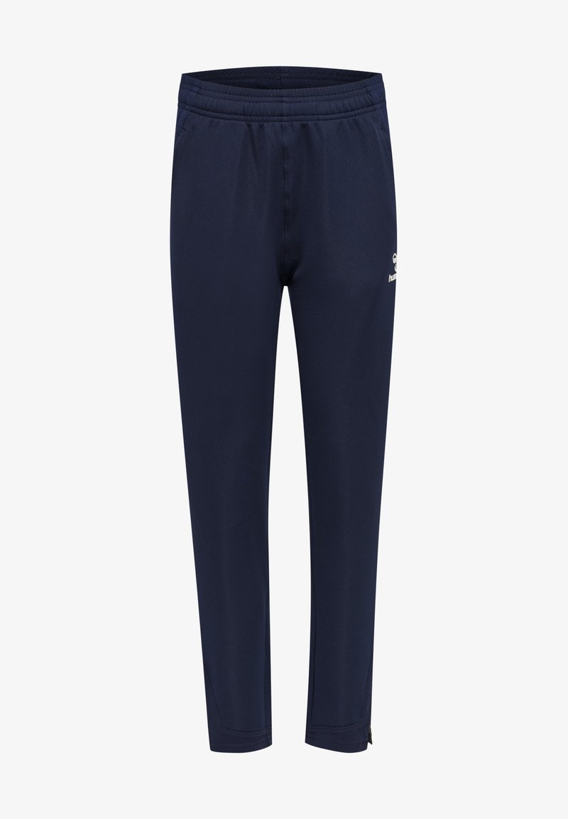 Navyfarbene Sporthosen aus strukturiertem Stoff, mit elastischem Bund und Logodetail. Schmal zulaufendes Bein mit Reißverschlüssen an den Knöcheln.