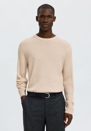 Selected SLMTRAY LS KNIT MERINO CABLE CREW NOOS - Pullover - oatmeal