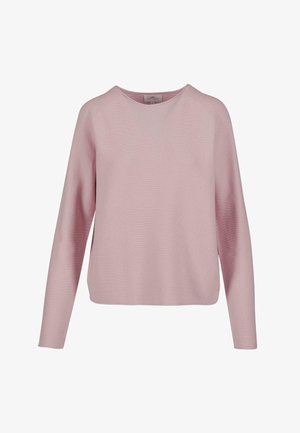 Vaaleanpunainen pitkähiha sweater, jossa on pyöreä kaula-aukko ja ribberöity pinta. Ominaisuuksiin kuuluu rento istuvuus ja huomaamaton logotagi helmassa.