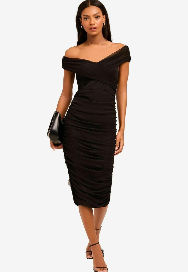 Lipsy RUCHED BODYCON BARDOT MIDI - Kokteiļkleita/ballīšu kleita - black