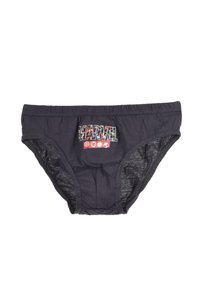 Schwarze Baumwollslips mit einem bunten "MARVEL"-Logo auf der Vorderseite. Elastischer Bund und weicher Stoff. Für Komfort und Tragegefühl entworfen.
