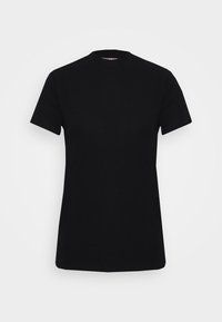 Sort bomulds T-shirt med korte ærmer, rund hals, slim fit og en glat tekstur. Uden synlige logoer eller mønstre.