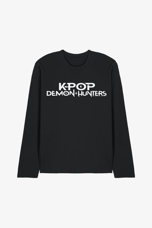 Black long-sleeve shirt with white bold text "K-POP DEMON HUNTERS" across the chest in stylized font.