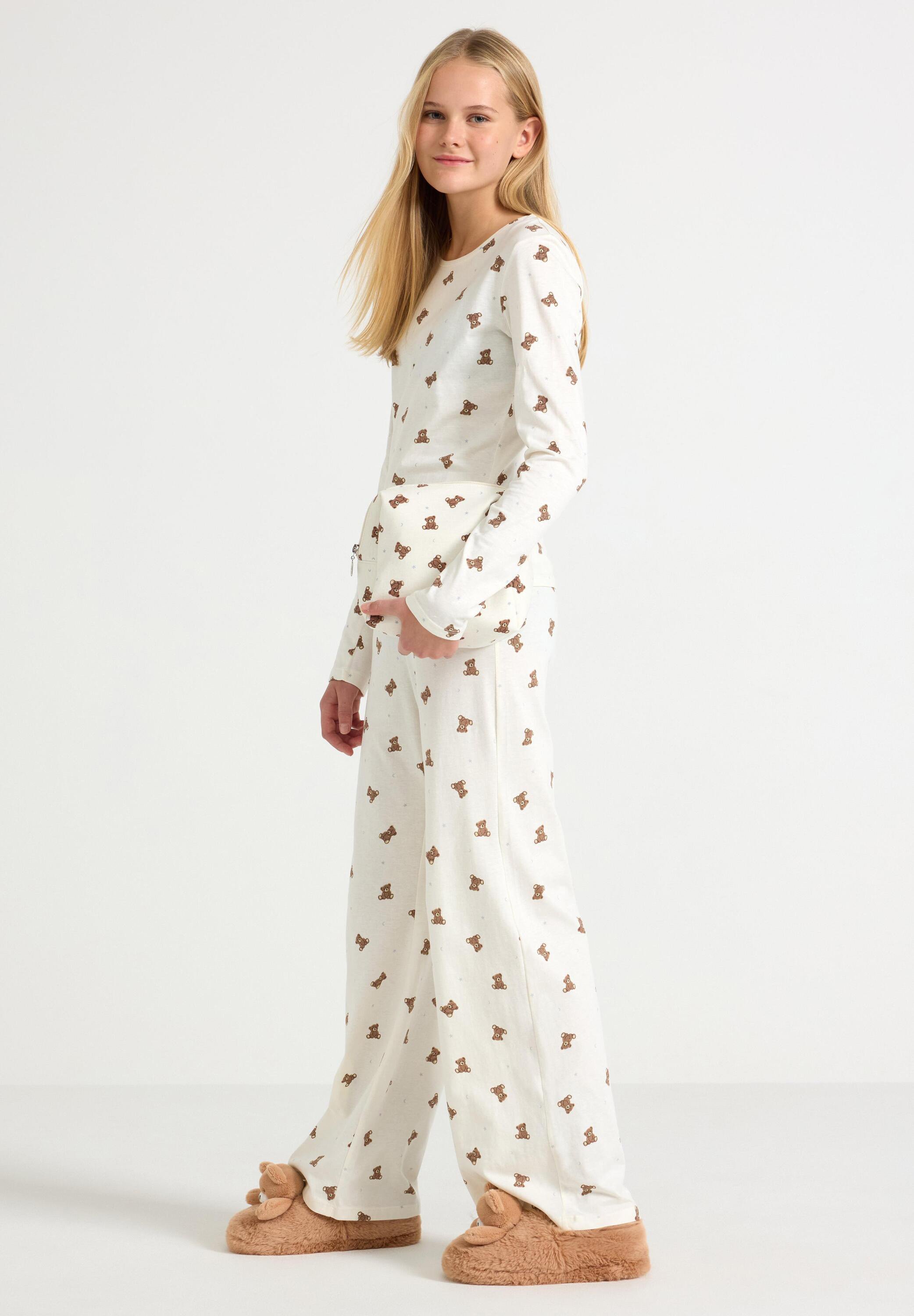 Lindex GIRL TEDDYBEAR SET - Pyjama set - off white/off-white - Zalando
