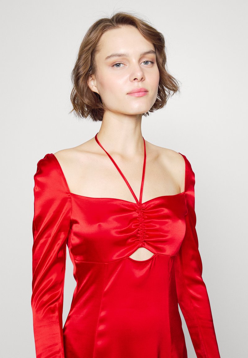 calvin klein red ruched dress CALVIN KLEIN Size 6 One Shoulder Ruched Red Dress