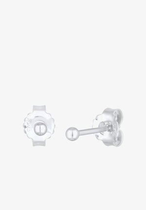 Boucles d'oreilles en acrylique transparent avec un fermoir en forme de fleur. Conçues avec une boule argentée ronde et un design translucide comportant des détails sur le fermoir.