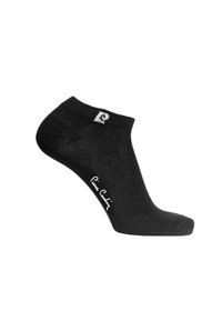 Chaussette noire chevillère en tissu doux, avec un poignet côtelé, un détail de logo sur le côté et une texture lisse. Design léger et polyvalent.