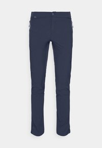 Pantalons de randonnée bleu marine en tissu léger et extensible. Comprend deux poches zippées, une finition lisse et un design ajusté.