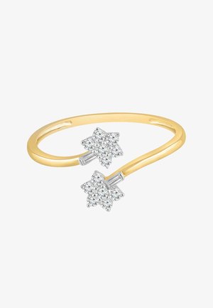 Offener Goldring mit zwei sternförmigen Clustern kleiner runder Diamanten an jedem Ende.