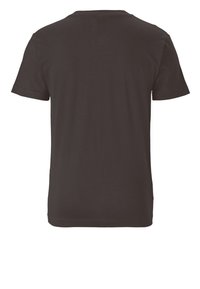Black cotton t-shirt with short sleeves, classic crew neck design, smooth texture, and no distinct patterns or accents visible.