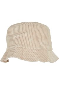 Cappello a secchiello in corduroy rosa chiaro con righe verticali e una visiera ampia e sfrangiata, caratterizzato da una finitura morbida e texturizzata.
