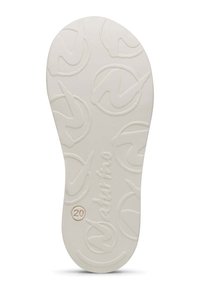 Soletta di scarpa bianca con superficie testurizzata, caratterizzata da un motivo di logo e dal numero "20", realizzata in un materiale flessibile.