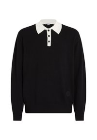 KNITTED LONG-SLEEVED - Polo majica - black