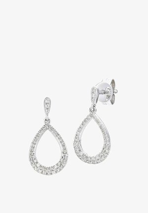 Sudraba tonī izgatavoti piliendroši auskari. Asaru formas auskari, rotāti ar caurspīdīgām kubiskām zirkonijām, ar pulētu apdari un drošu aizdari.