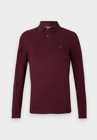 Burgundy long-sleeve polo shirt with a classic collar, two-button placket, and small embroidered logo on the chest. Soft material and fit.