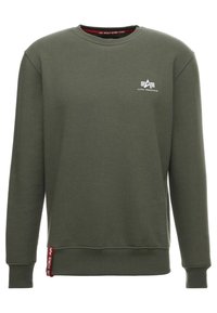 Olijfgroene sweatshirt van katoenmix, met een ronde hals, lange mouwen, geribbelde manchetten en een klein wit logo op de borst.