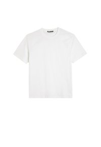 Hvid bomulds t-shirt med korte ærmer, rund halsudskæring, afslappet pasform og glat tekstur. Ingen synlige mønstre eller detaljer.