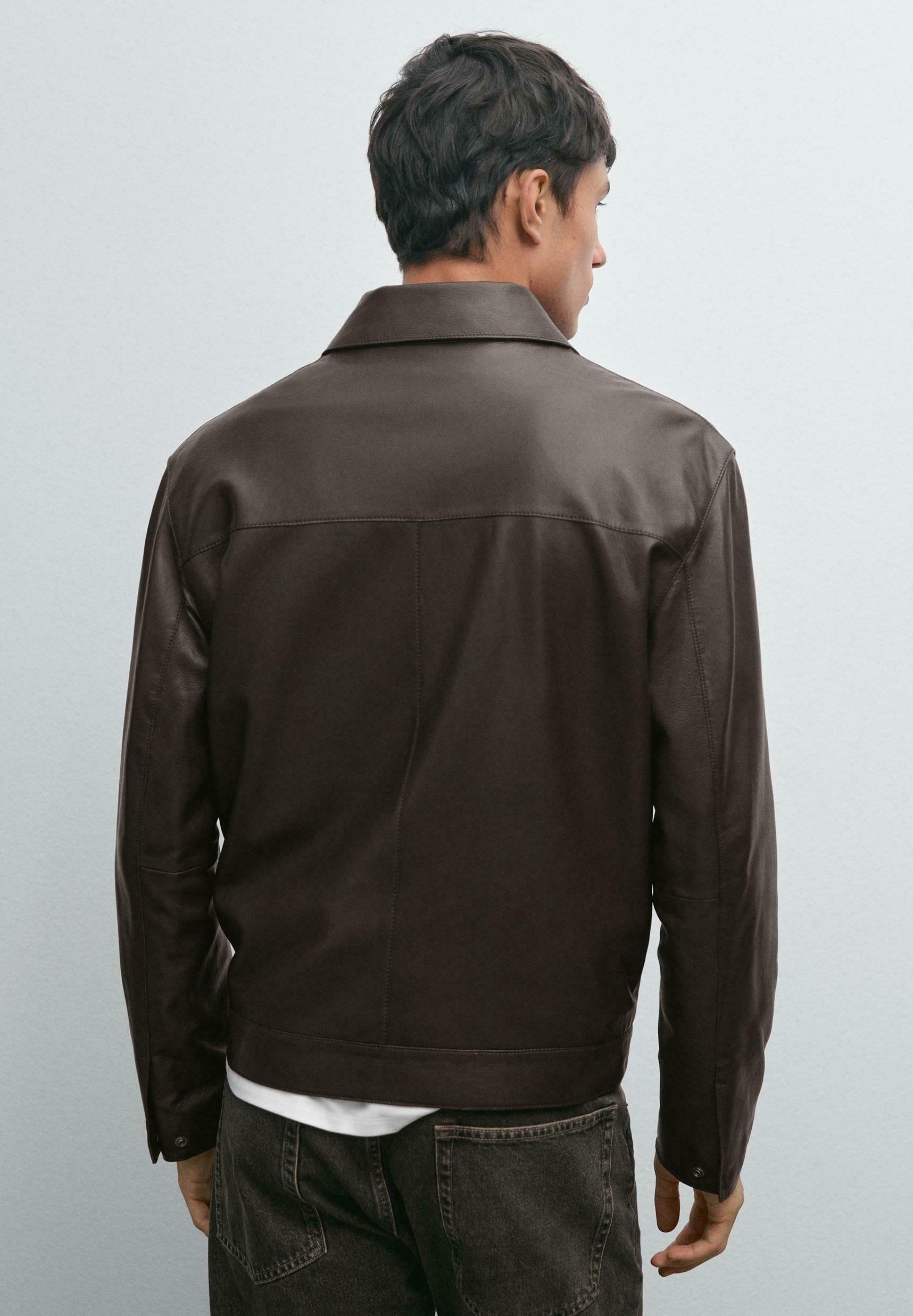 Massimo Dutti TWO-WAY ZIP NAPPA FINISH - Leather jacket - brown