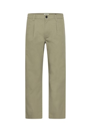 Pantaloni in cotone color khaki con vestibilità comoda, dotati di due tasche frontali, chiusura con un solo bottone e vita con fascia texturizzata per il massimo comfort.