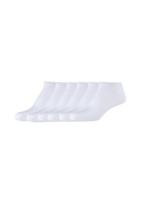 Sei paia di calzini corti, alla caviglia, di colore bianco, realizzati in un materiale morbido ed elastico con un risvolto a costine per adattamento e comfort.
