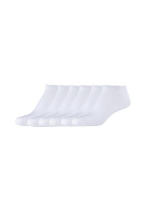 Sei paia di calzini corti, alla caviglia, di colore bianco, realizzati in un materiale morbido ed elastico con un risvolto a costine per adattamento e comfort.