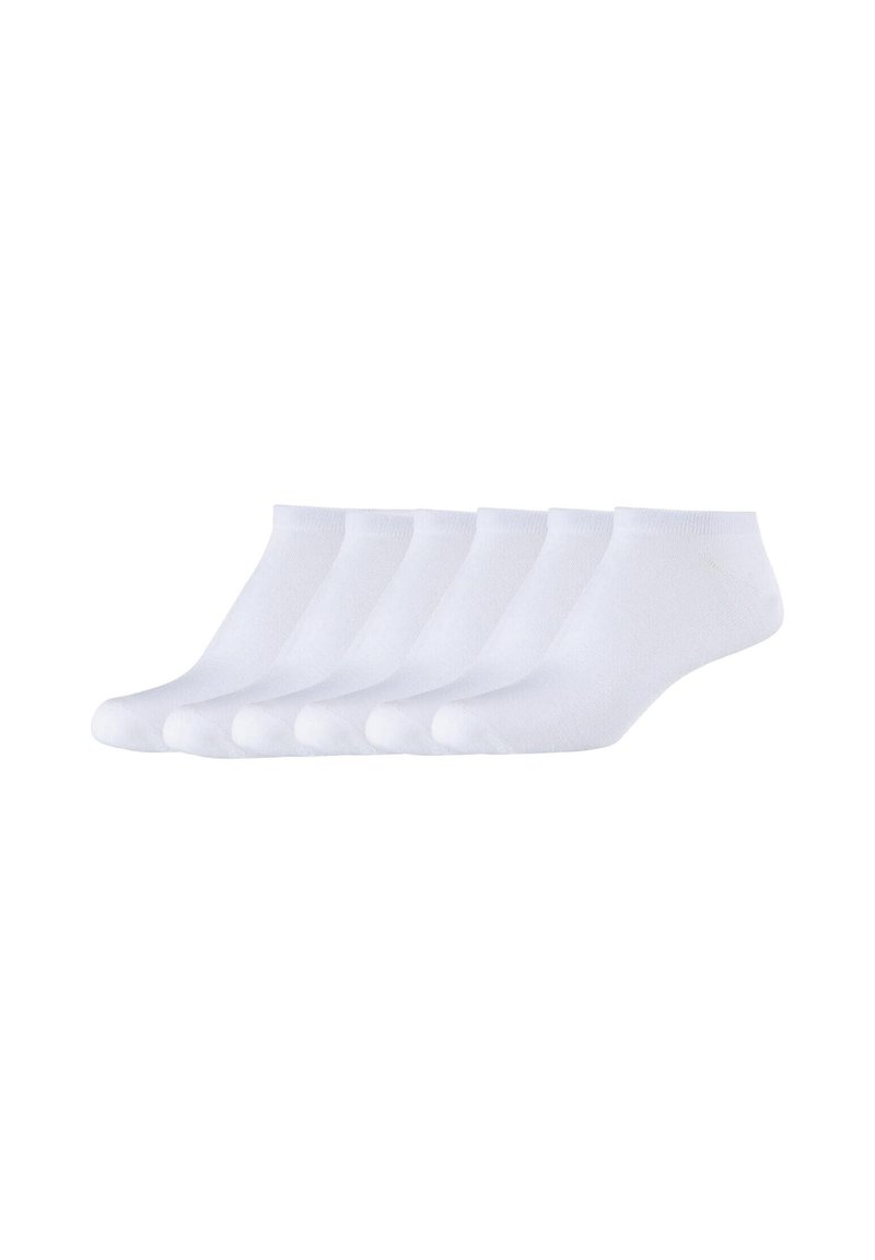Sei paia di calzini corti, alla caviglia, di colore bianco, realizzati in un materiale morbido ed elastico con un risvolto a costine per adattamento e comfort.