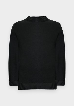 Schwarzer gestrickter Pullover mit einem gerippten Rundhalsausschnitt und langen Ärmeln. Verfügt über eine strukturierte Optik sowie gerippte Bündchen und Saum.