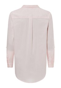 Camicia a maniche lunghe rosa chiaro con colletto, dotata di piega sulla schiena e polsini con bottoni. Tessuto liscio e dettaglio dell'orlo arrotondato.