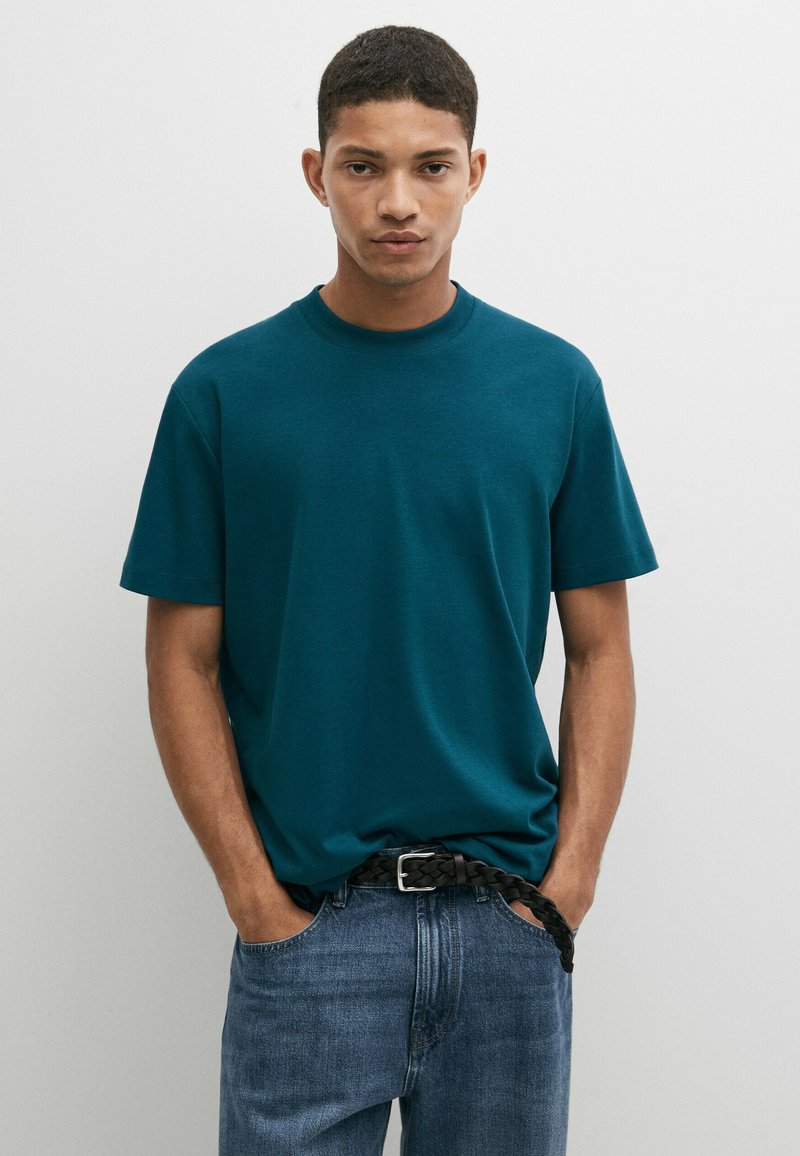 Massimo Dutti Basic T-shirt - mottled royal blue - Zalando