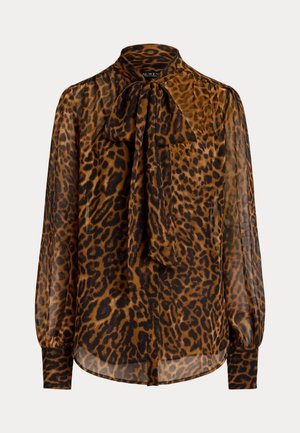 Lauren Ralph Lauren, OCELOT-PRINT CHIFFON TIE-NECK BLOUSE - Πουκαμίσα με κουμπιά - braun