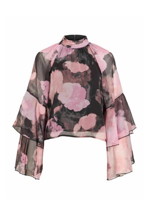 VILA, LONG SLEEVED TOP VIMOFLORA HIGH NECK - Blouse - black