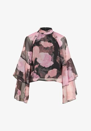 VILA, LONG SLEEVED TOP VIMOFLORA HIGH NECK - Blouse - black