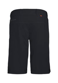 Pantalones cortos negros para hombre con una textura suave, cinturilla elástica, dos bolsillos laterales y un sutil detalle de marca en la parte posterior.