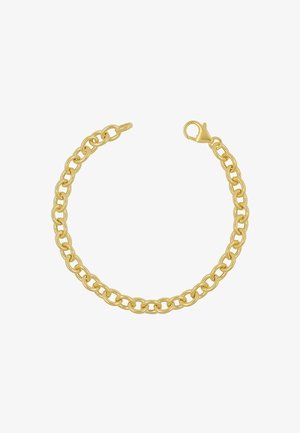 Braccialetto in oro con maglie ovali intrecciate e finitura lucida. Include un gancio a moschettone per una chiusura sicura.