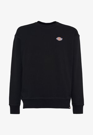 Felpa nera in cotone, con colletto tondo, maniche lunghe e un piccolo logo a contrasto sul petto. Struttura morbida.