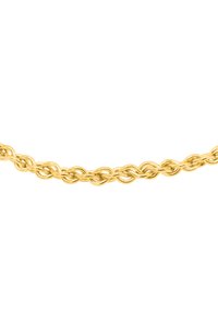 Gouden vergulde gedraaide ketting met verknopte ovale lussen, gladde textuur en een glanzende afwerking. Totale lengte onbekend.