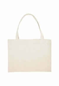 Borsa a spalla in cotone beige con due manici robusti, forma rettangolare e design semplice senza patterns o accenti.