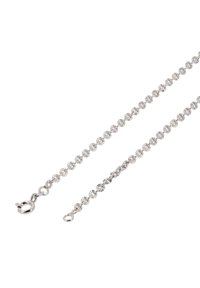 Sølv kæde halskæde med runde, teksturerede led, der har en slå-klassik lukning. Glat, skinnende overflade.