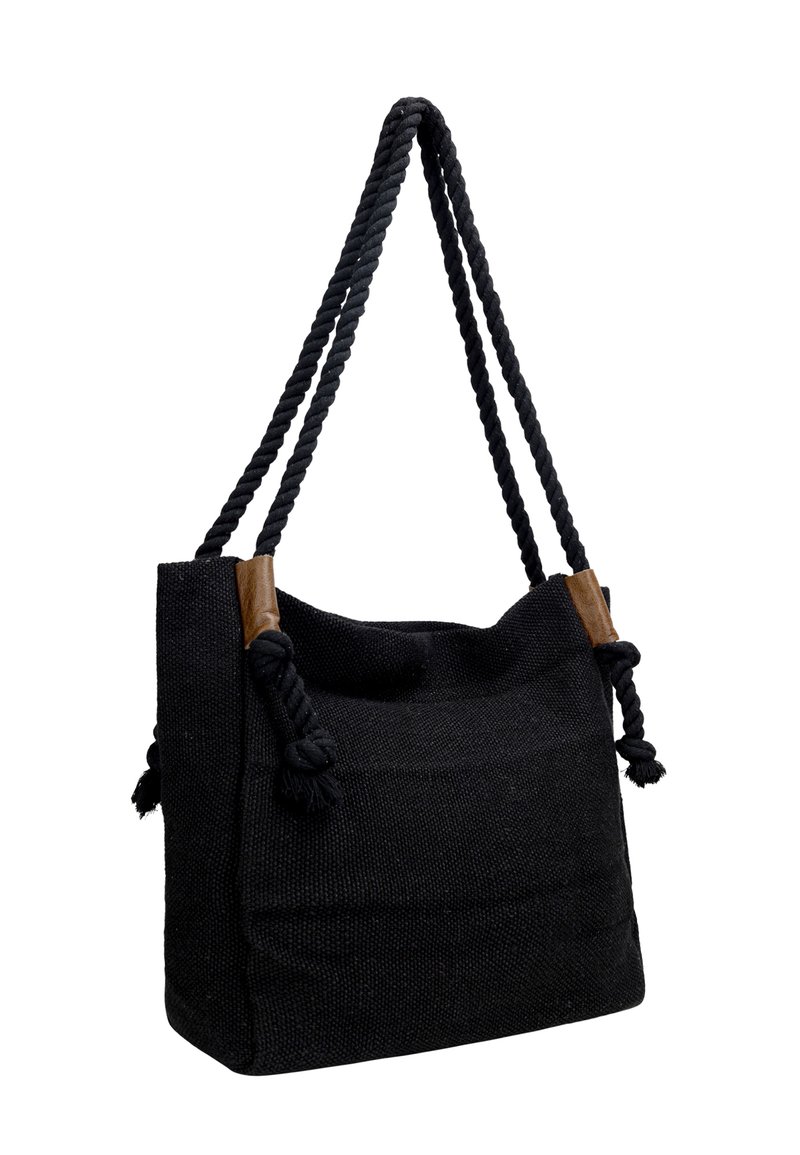 Grand Cabas Bandoulière Noir En Toile Et Cuir Avec Perles - État Neuf, Style Boho