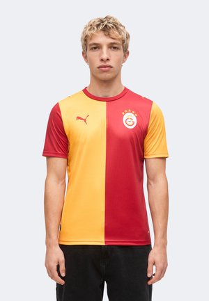 Ung mand iført en halvt gul, halvt rød kortærmet fodboldtrøje med Puma-logo og Galatasaray fodboldklubs emblem.