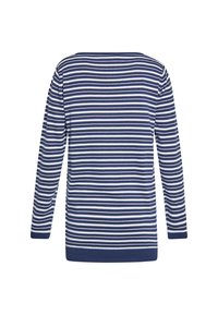 Maglietta a maniche lunghe a righe blu navy e bianche con scollatura tonda, realizzata in un tessuto morbido e con un taglio dritto all'orlo.