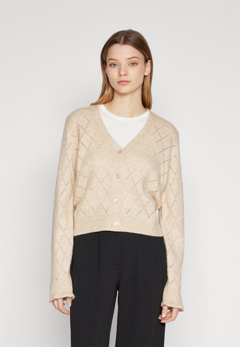 JDY JDYLETTY LS V-NECK - Jopica - oatmeal detail/melange