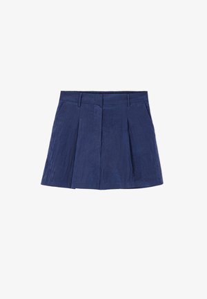 Námořnická modrá plisovaná sukně vyrobená z texturované látky, s těsným pasem a dvěma bočními kapsami. Klasický design pro všestranné stylizování.