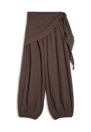 Bershka, CHECKED BALLOON TROUSERS WITH SCARF - Pantalon classique - dark brown