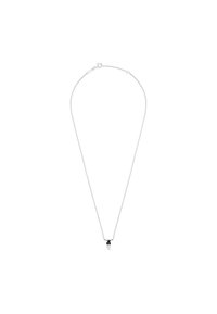 Collana in argento con pendente in pietra nera, texture liscia, design semplice e chiusura a gancio sul retro.